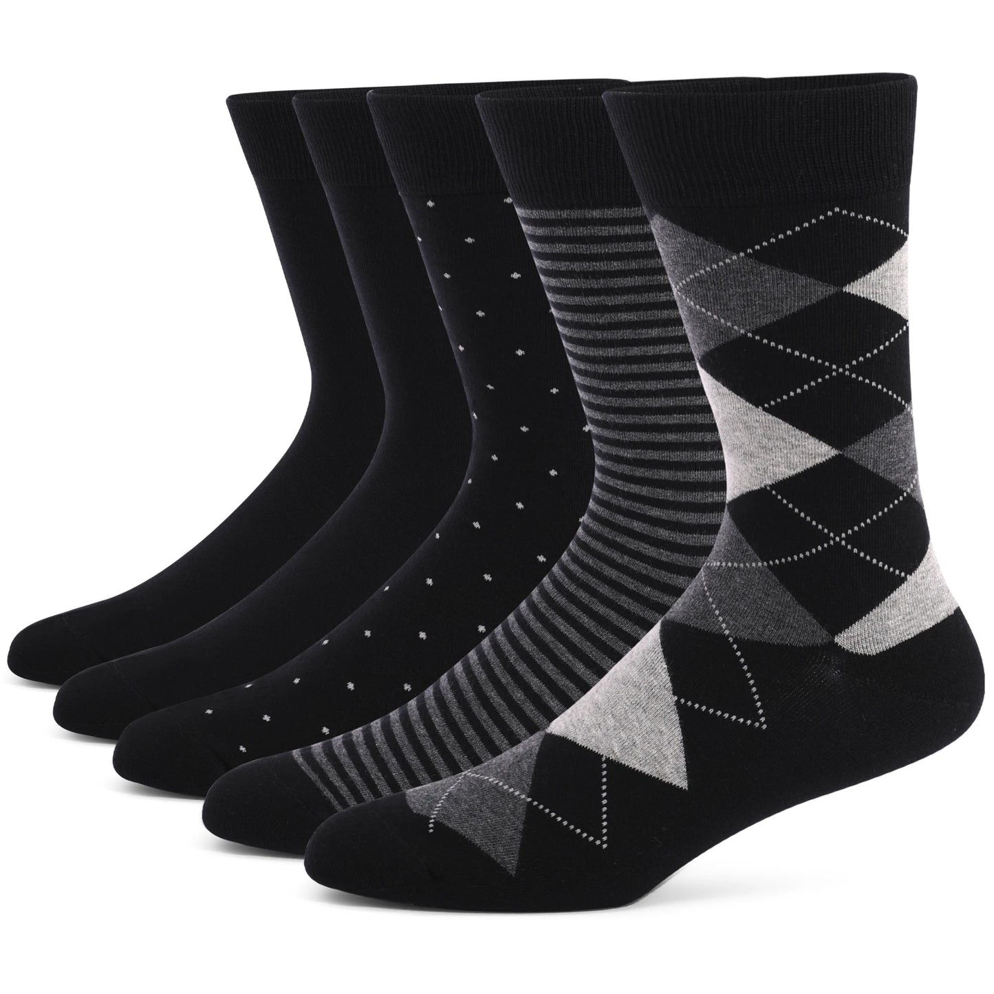 5 Pairs Mens Dress Socks stripe Plus Size，High Quality Combed Cotton Crew Socks，Black Cool Breathable Casual Socks for men