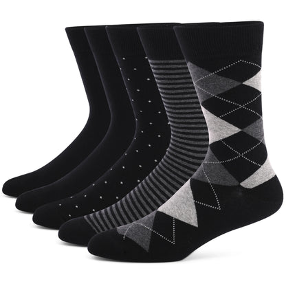 5 Pairs Mens Dress Socks stripe Plus Size，High Quality Combed Cotton Crew Socks，Black Cool Breathable Casual Socks for men