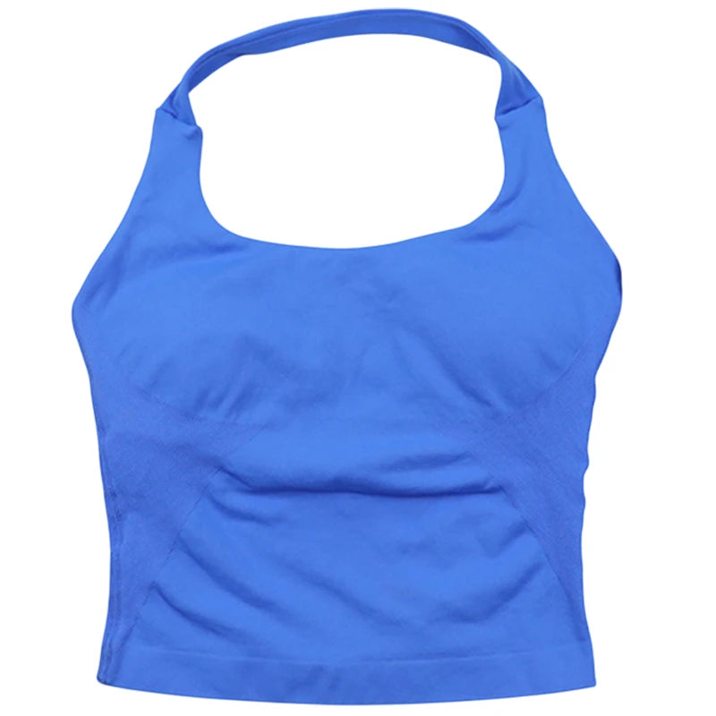 Women's Halter Neck Backless Yoga Set Seamless 2-Piece Outfit Ribbed High-Waist Scrunch Shorts Butt Lifting Gym Pilates Fitness