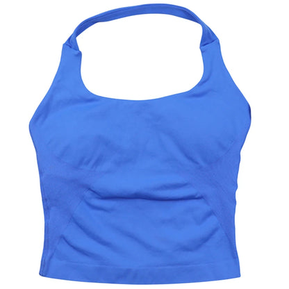 Women's Halter Neck Backless Yoga Set Seamless 2-Piece Outfit Ribbed High-Waist Scrunch Shorts Butt Lifting Gym Pilates Fitness