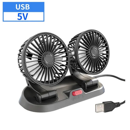 Car Fan 360° Adjustable 1/2/3/4 Head Air Fan Automotive Electric Fan USB/12V/24V Fan 2 Speeds Car Silent Fan for Home Desk Car