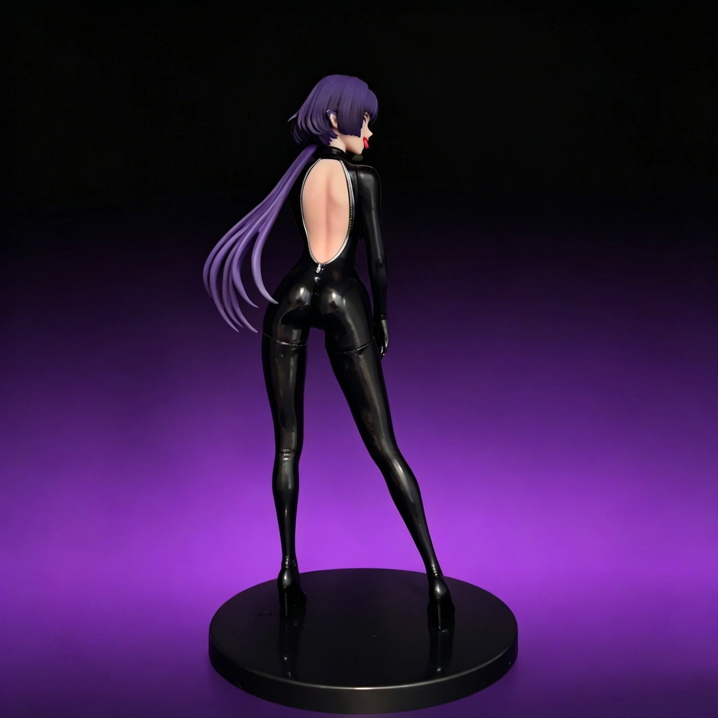 24cm Anime Girl Figure Purple Hair Elf Black Bodysuit PVC Statue Collectible Model Doll Desk Ornament Gift