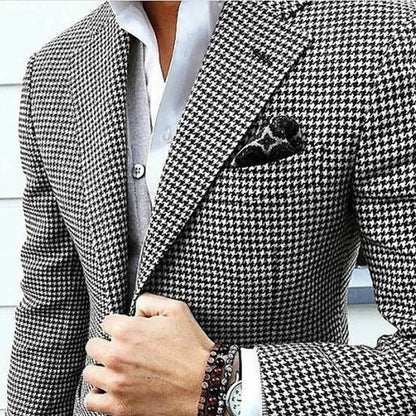 Italian Style Men's Blazer Houndstooth Casual Man Suit Jacket Notched Lapel One Piece Check Wedding Coat for Prom Party
