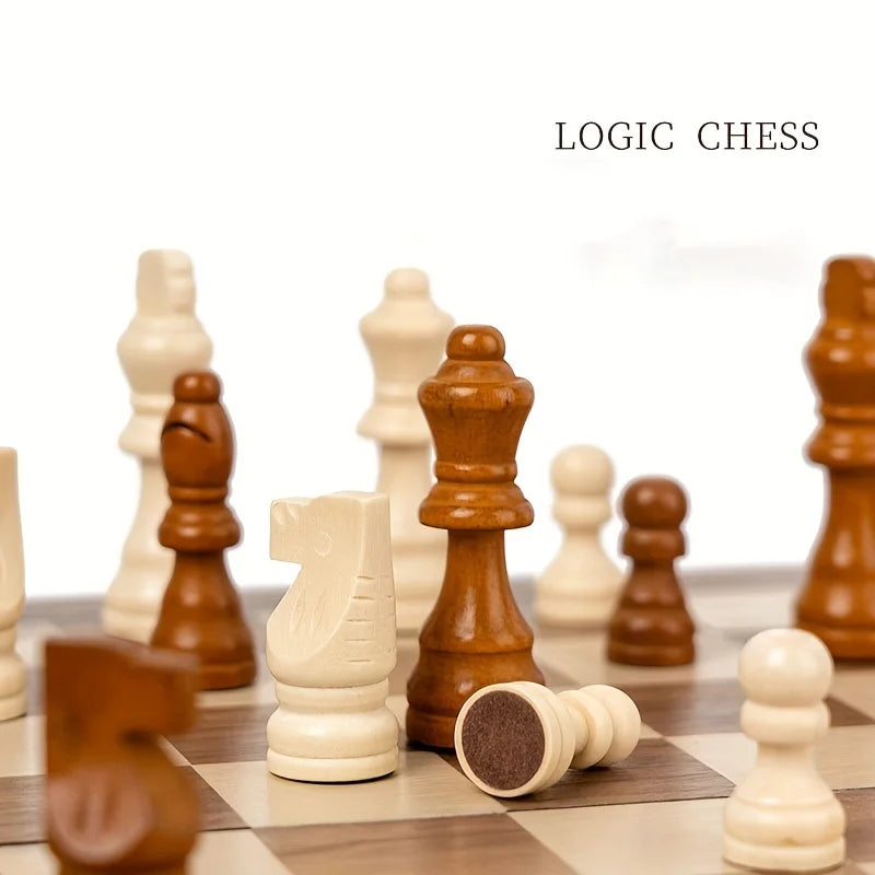 AIUAZA Wooden Chess Board Games, Folding Chess & Checkers Set, Portable Table Games, 2 Extra Queens, Beginner Chess Set For Adul