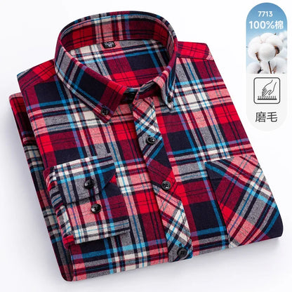 New Flannel Plaid Long Sleeve Men Casual Shirts Autumn Winter Fashion Plus Size Regular Fit Smart Dress Shirts Daily Clothes Top