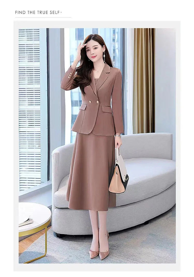 plus Size Women's Dress Suit Set Sleeveless Long Dress with Jacket Autumn Fashion Slimming Two-Piece Set High Waist Korean Style