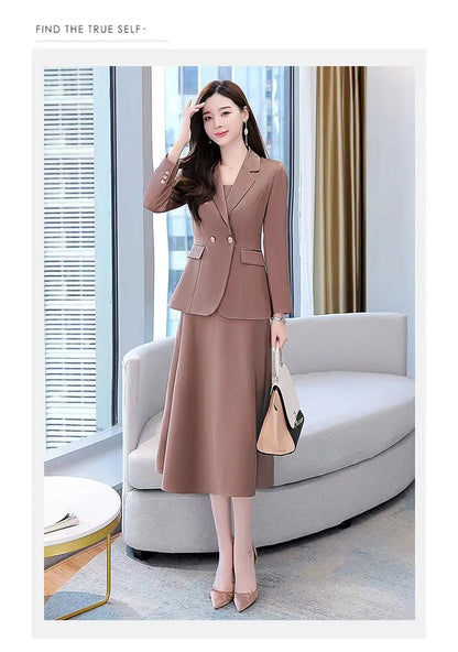 plus Size Women's Dress Suit Set Sleeveless Long Dress with Jacket Autumn Fashion Slimming Two-Piece Set High Waist Korean Style