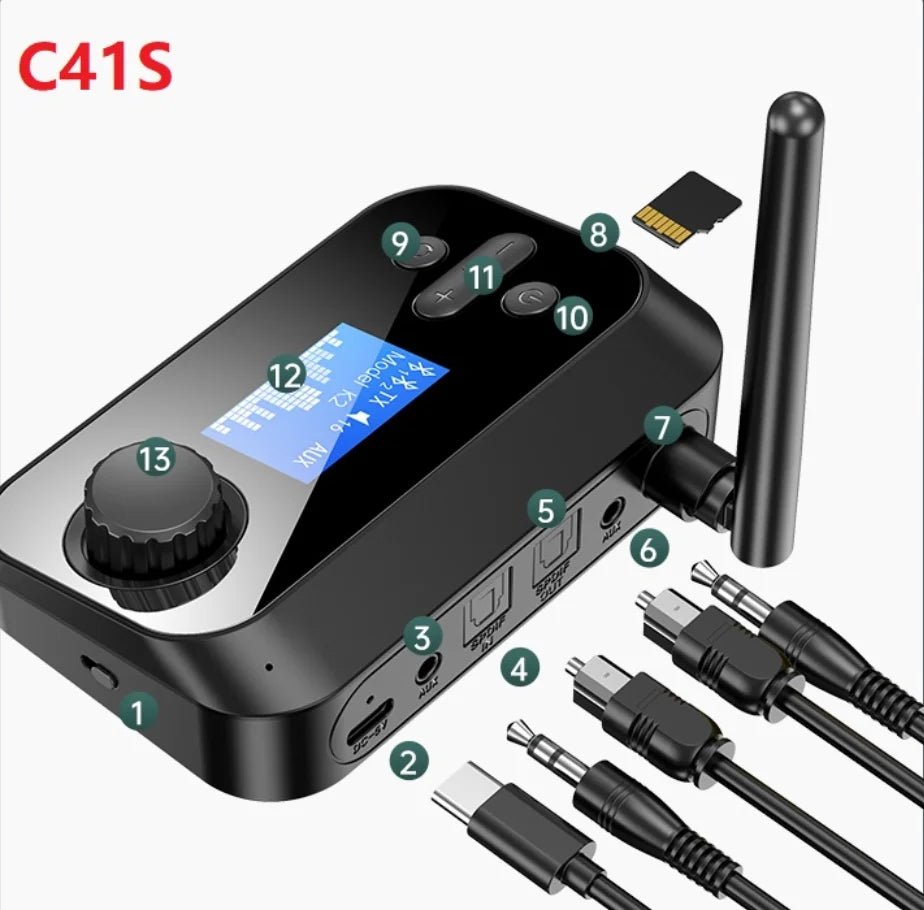 6 in 1 Long Range Bluetooth 5.1 Audio Transmitter Receiver RCA 3.5mm AUX USB Dongle Stereo Wireless Adapter For PC TV Headphones