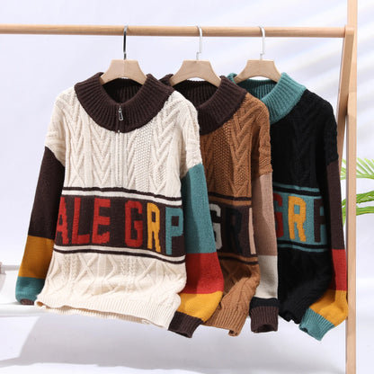 Autumn/winter Fashion Trend Retro Sports Thickened Warm Knitted Sweater Men's Loose Comfortable Large Size High Quality Sweater