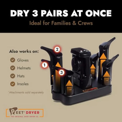 Heated family dryer for 3 pairs of boots and shoes, PEET, black, rapid drying with even heat distribution