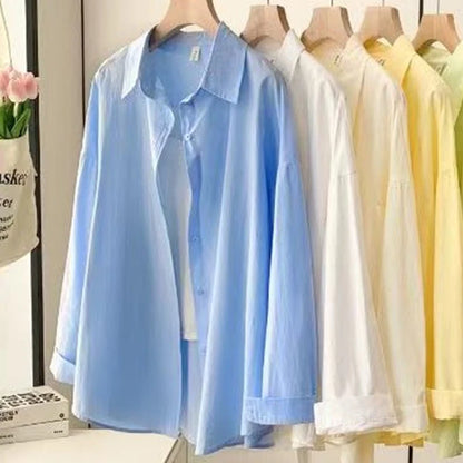 Dopamine Hong Kong Style Retro Korean Collar Long Sleeve Shirt Fashionable Versatile Lazy Slimming Commute Top Women's Shirt