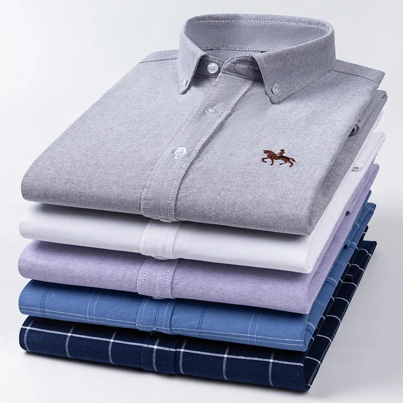 Plus Size 6XL 100% Cotton Long-Sleeve Shirts for Men Oxford Slim Fit Formal Shirt Without Pocket White Office Elegant Clothes