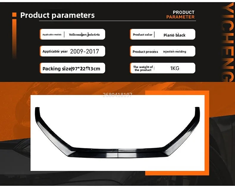 For Volkswagen Polo 6R 6C 2009-2017 Front Lip Front Spoiler Exterior Modification Parts