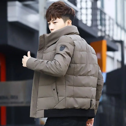 Super Warm Men's Quilted Jacket with Stand Collar Korean Design Thickened Winter Coat Youth Outdoor Sportswear
