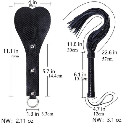 BDSM Bondage Kit for Couples, Heart Shaped Spanking Paddle & Tassel Whip 2 Piece PU Leather Set, Beginner SM Adult Sex Toys for