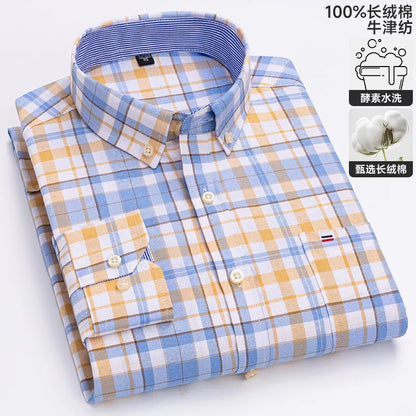100-220 catties Plus Size Men's Shirt 100% Cotton Long Sleeve Business Casual All Oxford Spinning Plus Size Plaid Shirt