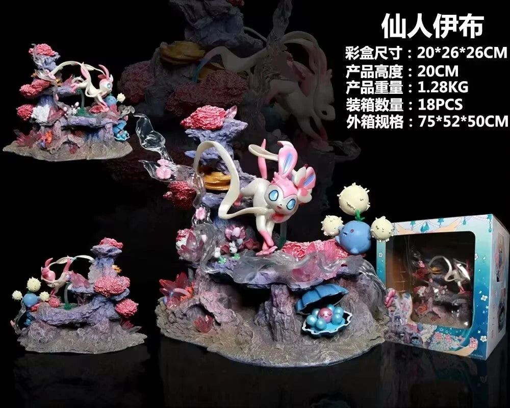 Pokemon Gk Figure Sylveon Shroomish Clamperl Fairy Island Resin Collectible Anime Display Model Home Desktop Decoration