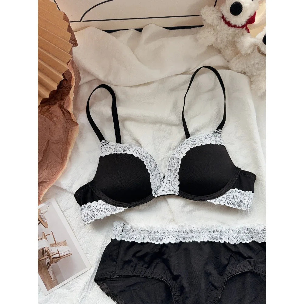Sexy Purple Lace Lingerie Set for Women Push Up Bra No Underwire Small Bust Fit gathering Cups Lift Petite Cute Panties YUQI