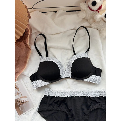 Sexy Purple Lace Lingerie Set for Women Push Up Bra No Underwire Small Bust Fit gathering Cups Lift Petite Cute Panties YUQI