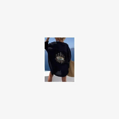 Spring Summer 2024 Women's Casual Evil Eye Shirt Long Sleeve Turn-down Collar Regular Length Other Material 100% Fashion Ladi...