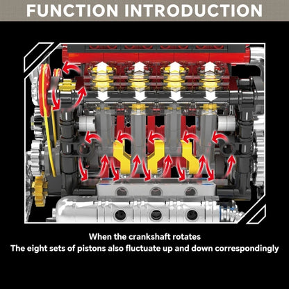 V8 Motorized Engine Building Block Assembly Model, Simulated Mechanical Craft Ornament, Creative Desktop Collectible Present