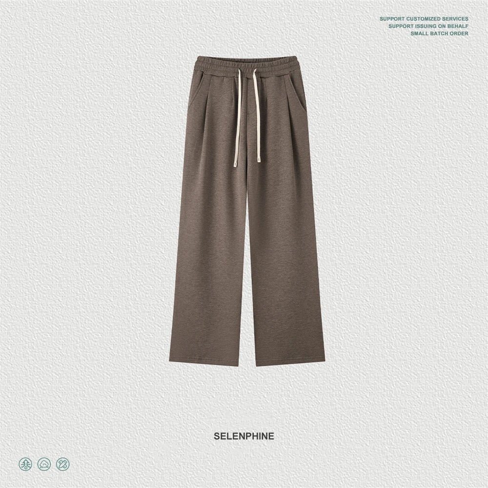 ZODF New Autumn Men Old Money Style Solid Pants Unisex Casual 320gsm Loose Comfortable Soft Straight Trousers HY1295