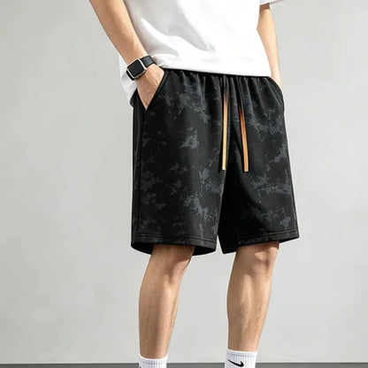 Black Camouflage Printed Sports Shorts Men Summer Outdoor Ice Silk Running Breathable Beach Shorts Elastic Waistband Short Pants