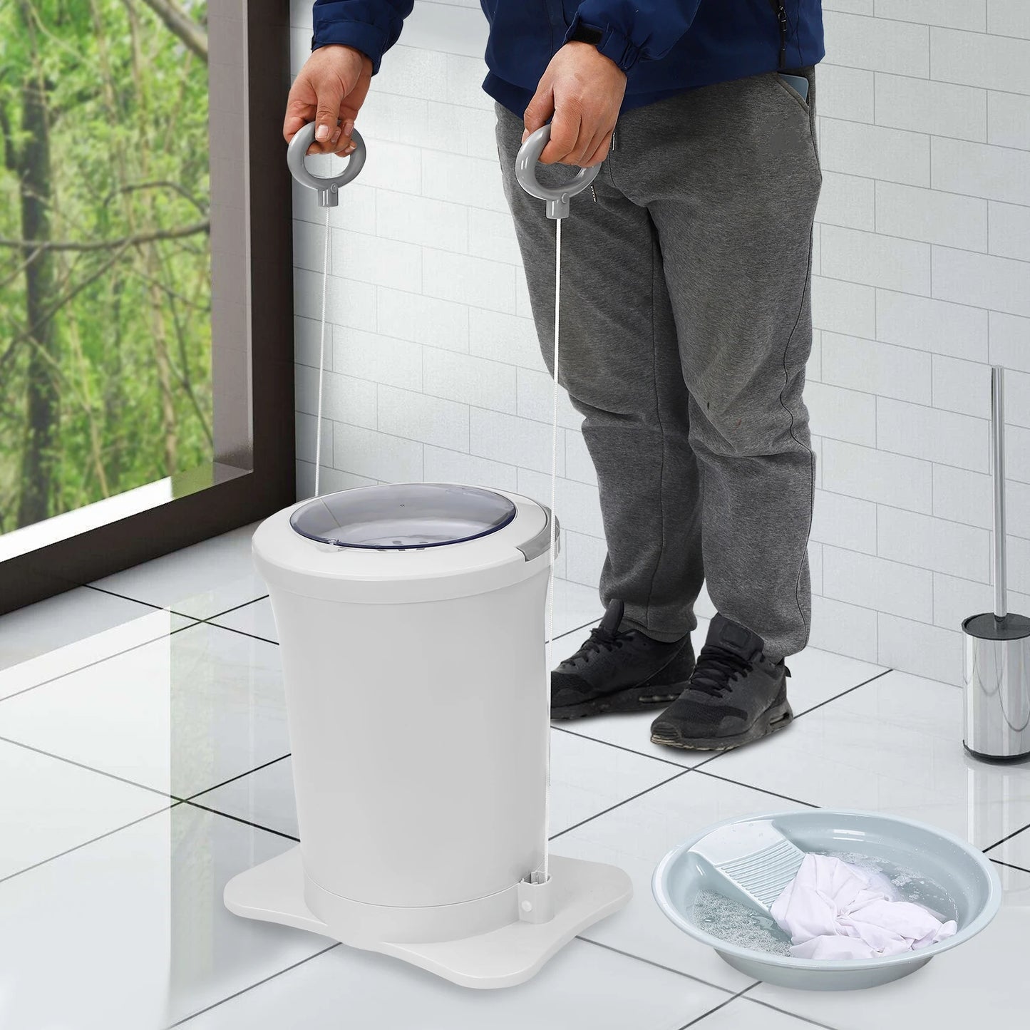 Modern Manual Laundry Dehydrator No Power Required Easy Operation Sturdy Durable Design Large Loading Capacity Efficient Water Removal For Thick Garments Beddings And Daily Clothes Compact Portable Spin Dryer