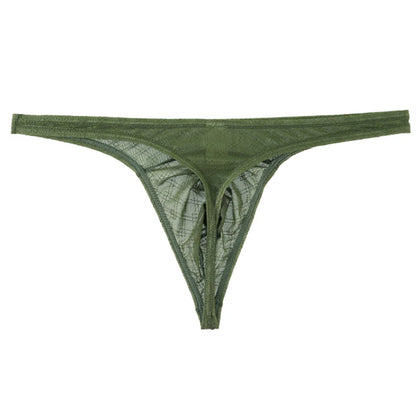 Quick Drying Men Mesh Lingerie See Through Plaid Fashion Thongs G-String Low Rise Soft Underwear Sexy Bikini