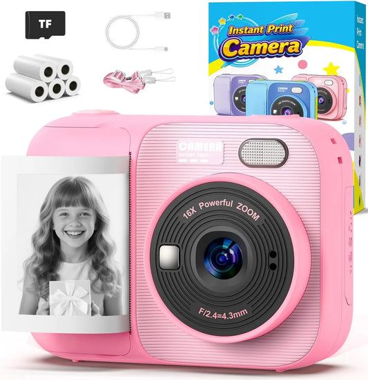 Kids Instant Print Camera with 5 Rolls Print Paper 1080P HD Toddler Selfie Camera for Children Best Christmas Birthday Gifts Toy