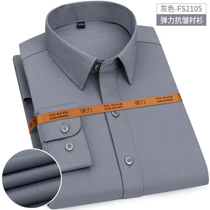 New Men's Shirt Long Sleeve Tooling Elastic Business Slim-fit Non-ironing Long Sleeve High-end Solid Color Men's Casual Shirts