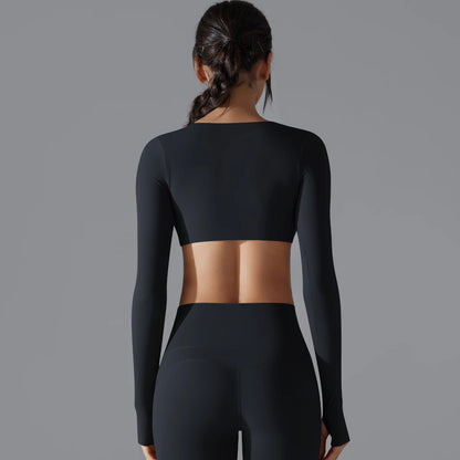 Sexy Cross Long Sleeve Sports Bra Push Up Yoga Crop Top Women Fitness Gym Workout Tops Women Brassiere Sport Female Clothing