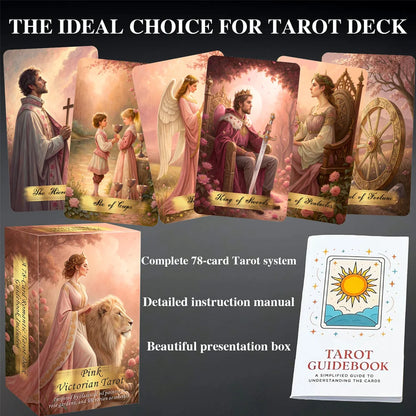 Pink Victorian Tarot Cards Set, 78 Pieces, 13x8 Cm, Romantic & Elegant Design, Includes Paper Instructions, Perfect for Beginner