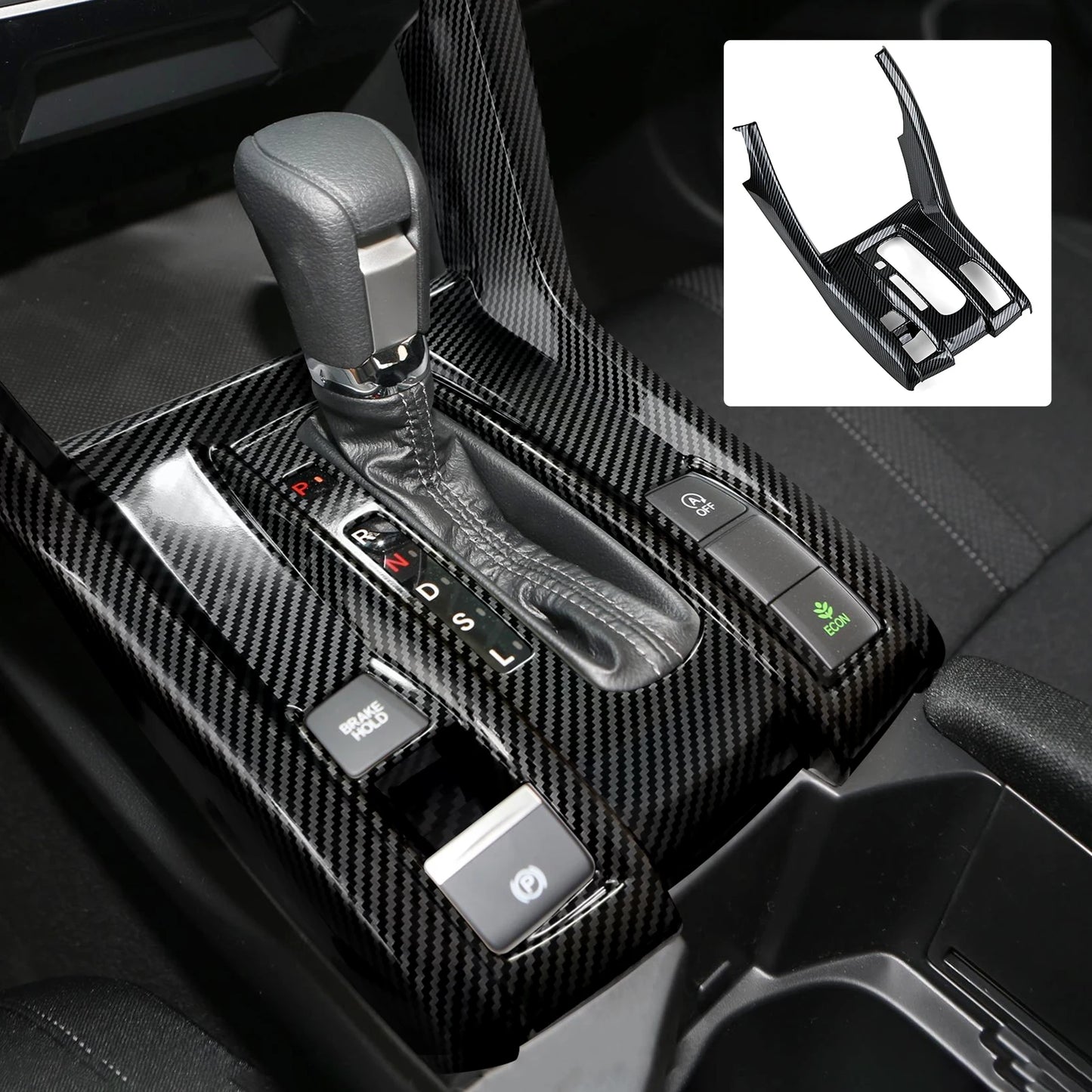 For Honda Civic 10th Gen (2016 -2021) Interior Accessories, Car Center Console Gear Shift Panel , Carbon Fiber ABS Trim Sticker