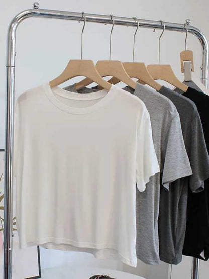 Ultra-Hand Feel Short Modal T-Shirt Women's  Summer 2025 Slimming round Neck Short Sleeve  Color Base Shirt