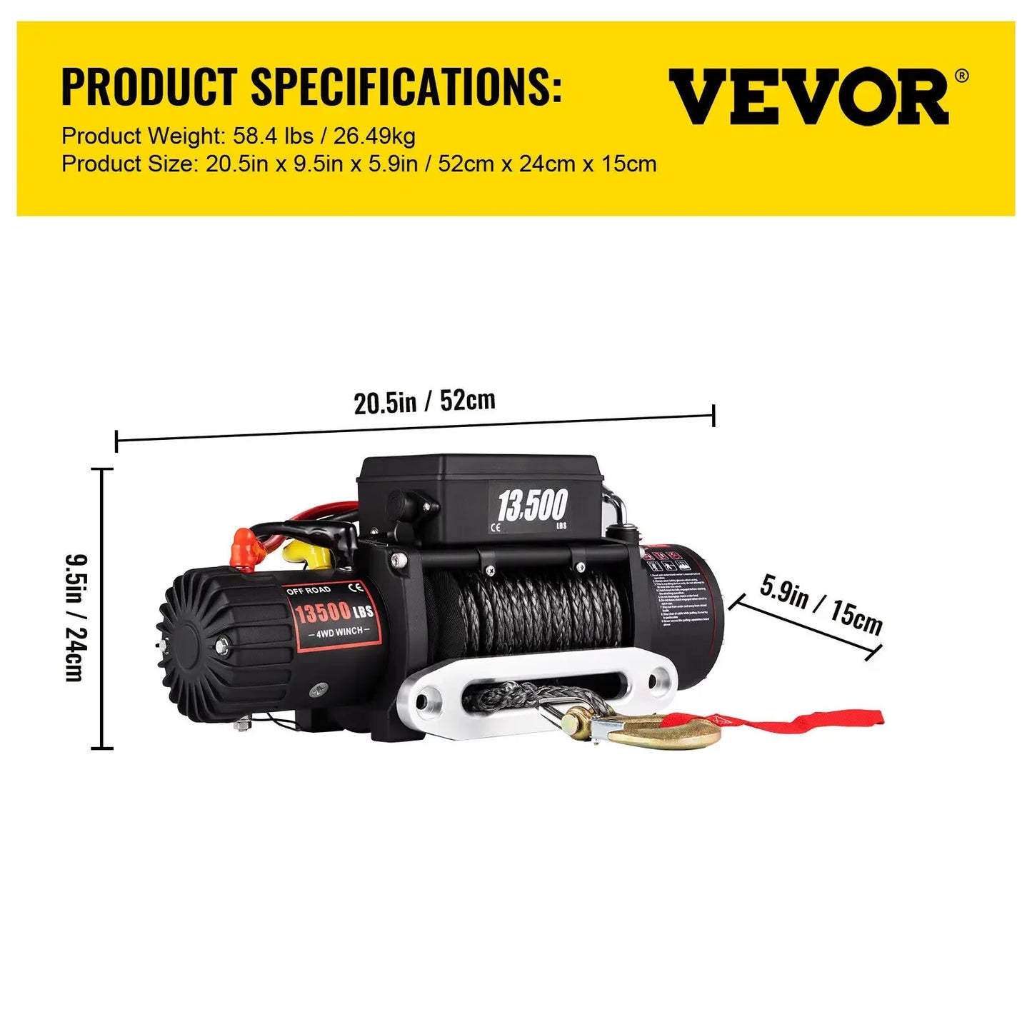 SIHAO 13500LBS Electric Truck Winch 12v Electric Winch ATV Synthetic Rope 27M with Remote Control for 4X4 Car Trailer ATV Truck