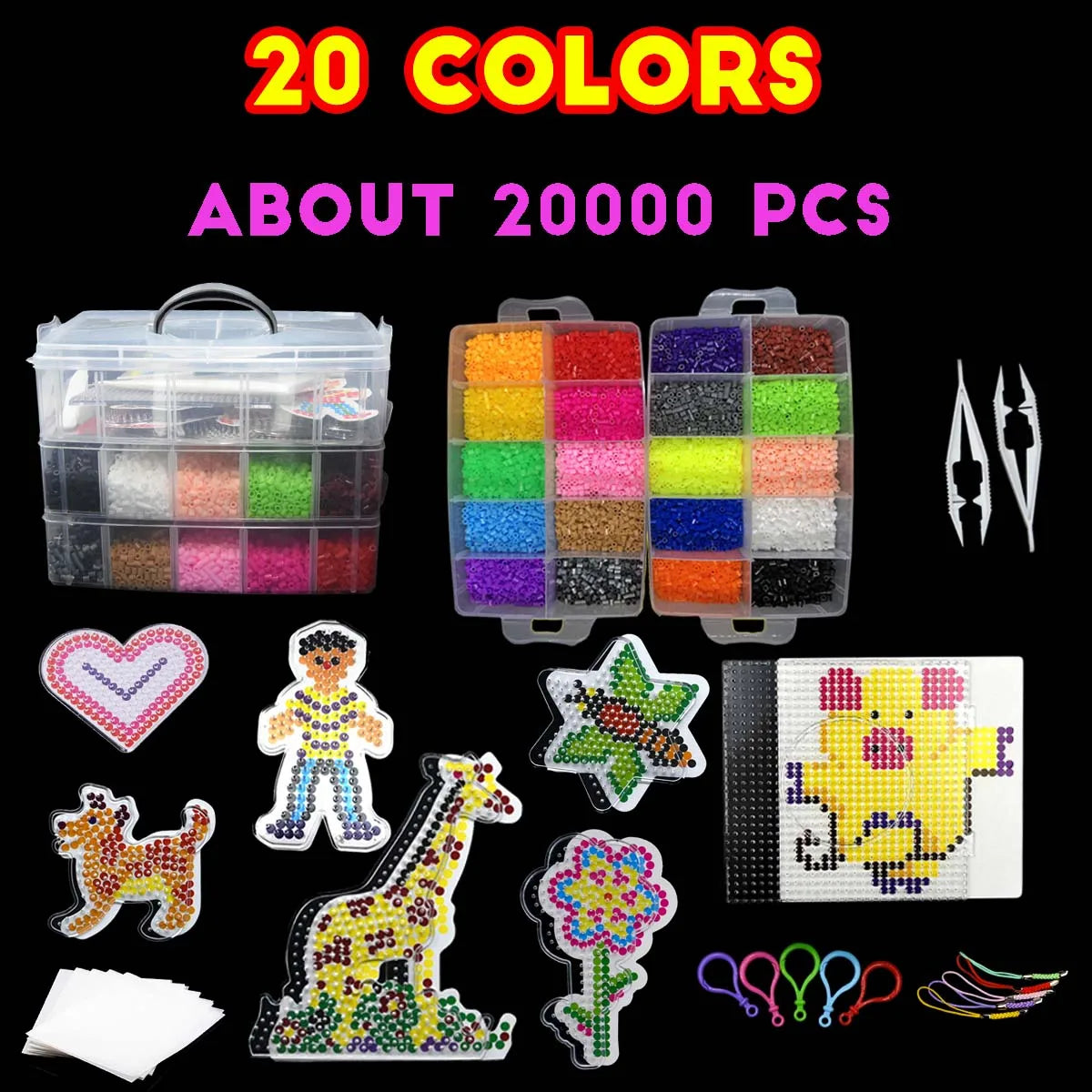 Fuse Beads Kit, 600pcs 5mm Iron Beads Set for Kids, DIY Art Craft Toys Iron Beads,  Christmas Birthday Gift for Boys and Girls