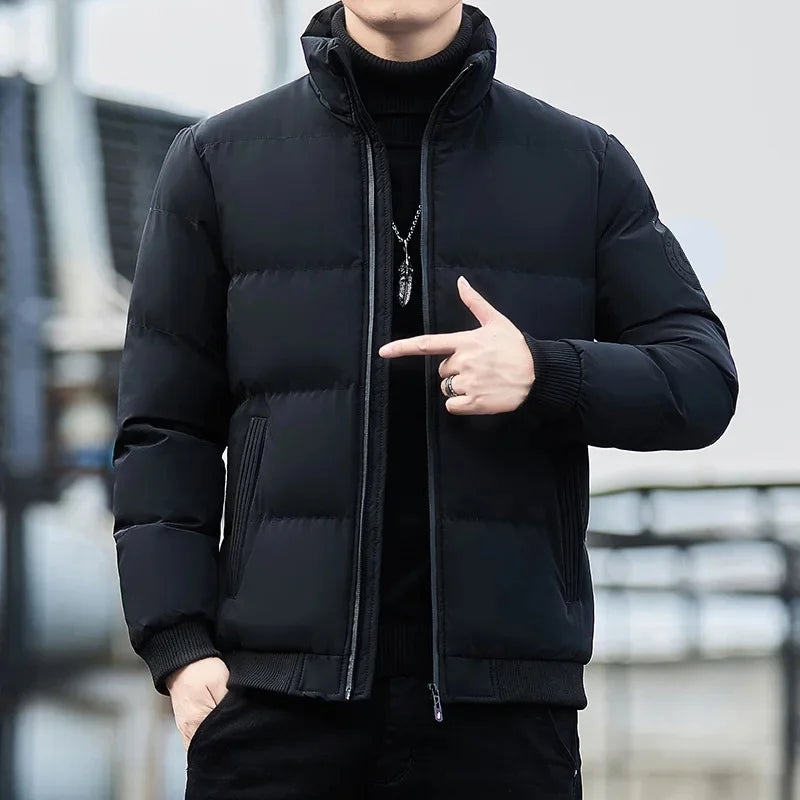 New  Men's Casual Cotton-padded Coat Winter Warm Thickened Solid Color Jacket Stand Collar Trendy Korean Style Fit Padded Jacket
