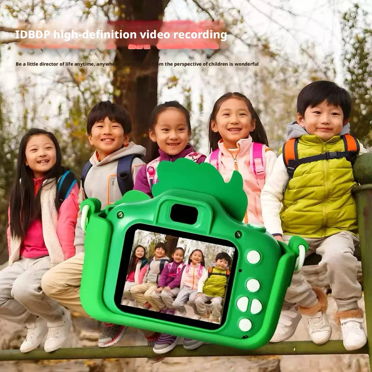 Cute Green Dinosaur SLR Kids HD Camera Portable Outdoor Mini Digital Toy with Photo & Video Recording Educational Cartoon Camera
