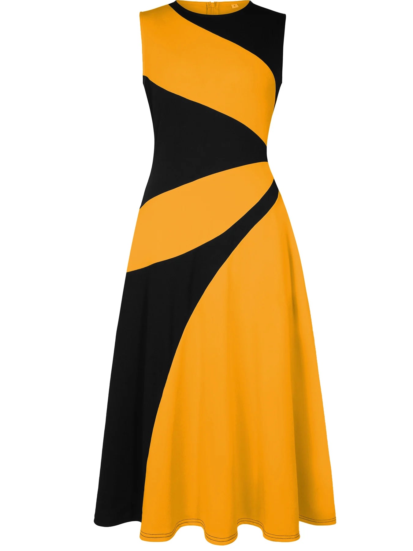 Womens Summer Sleeveless O Neck Colorblock Patchwork Elegant Maxi A-Line Casual Party Fit And Flare Skater Swing Long Dress