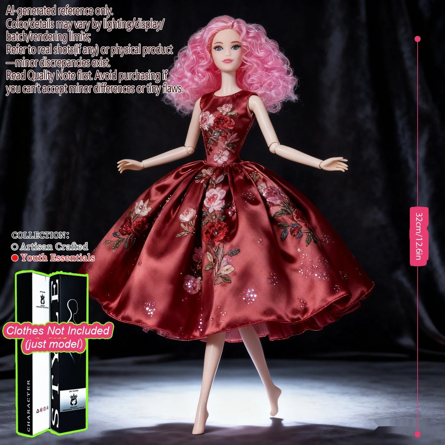 Multi-Poseable 12.6in 1/6 BJD - 12-Articulated, Realistic Makeup, Collector’s Gift, Desktop Display (No Clothing)