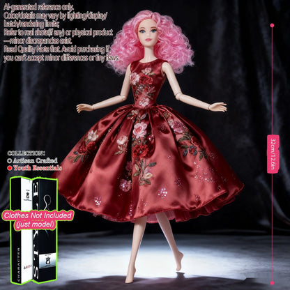 Multi-Poseable 12.6in 1/6 BJD - 12-Articulated, Realistic Makeup, Collector’s Gift, Desktop Display (No Clothing)