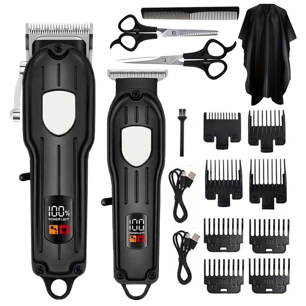 Professional Cordless Hair Clipper Set for Men Rechargeable Electric Hair Trimmer with LED Display Grooming Kit with Accessories