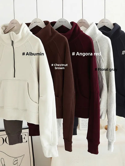Thickened Fleece Stand Collar Sweatshirt Women's Autumn Winter Loose Casual Sport Yoga Clothes Half Zipper Long Sleeve T-Shirt