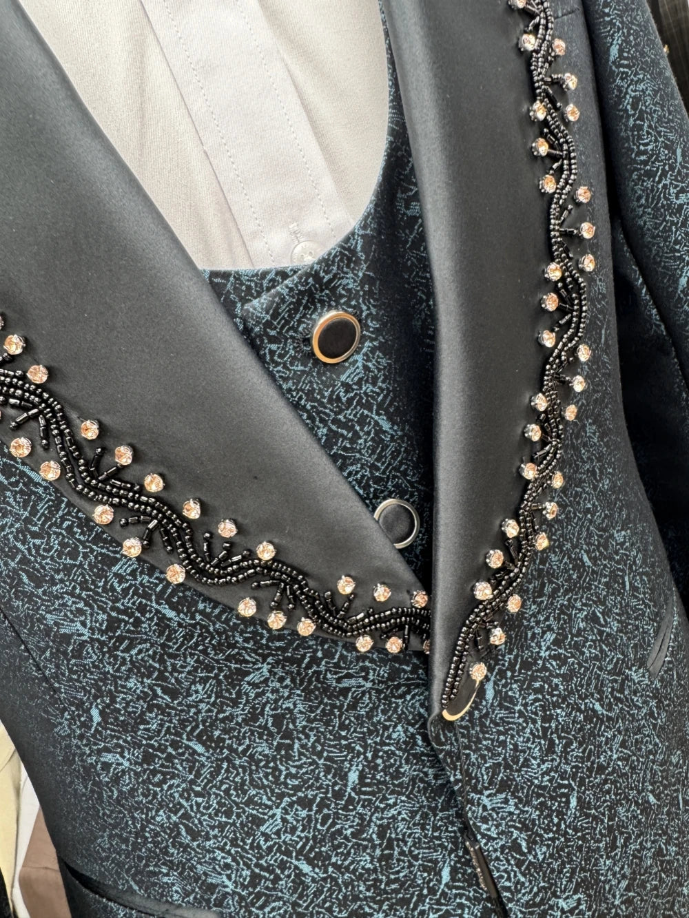 Txjojn New Jacquard Beaded Suit Set 3 Pieces For Men Prom Wear Customized Shawl Lapel Slim Fit Men's Suits Wedding Groom Outfit