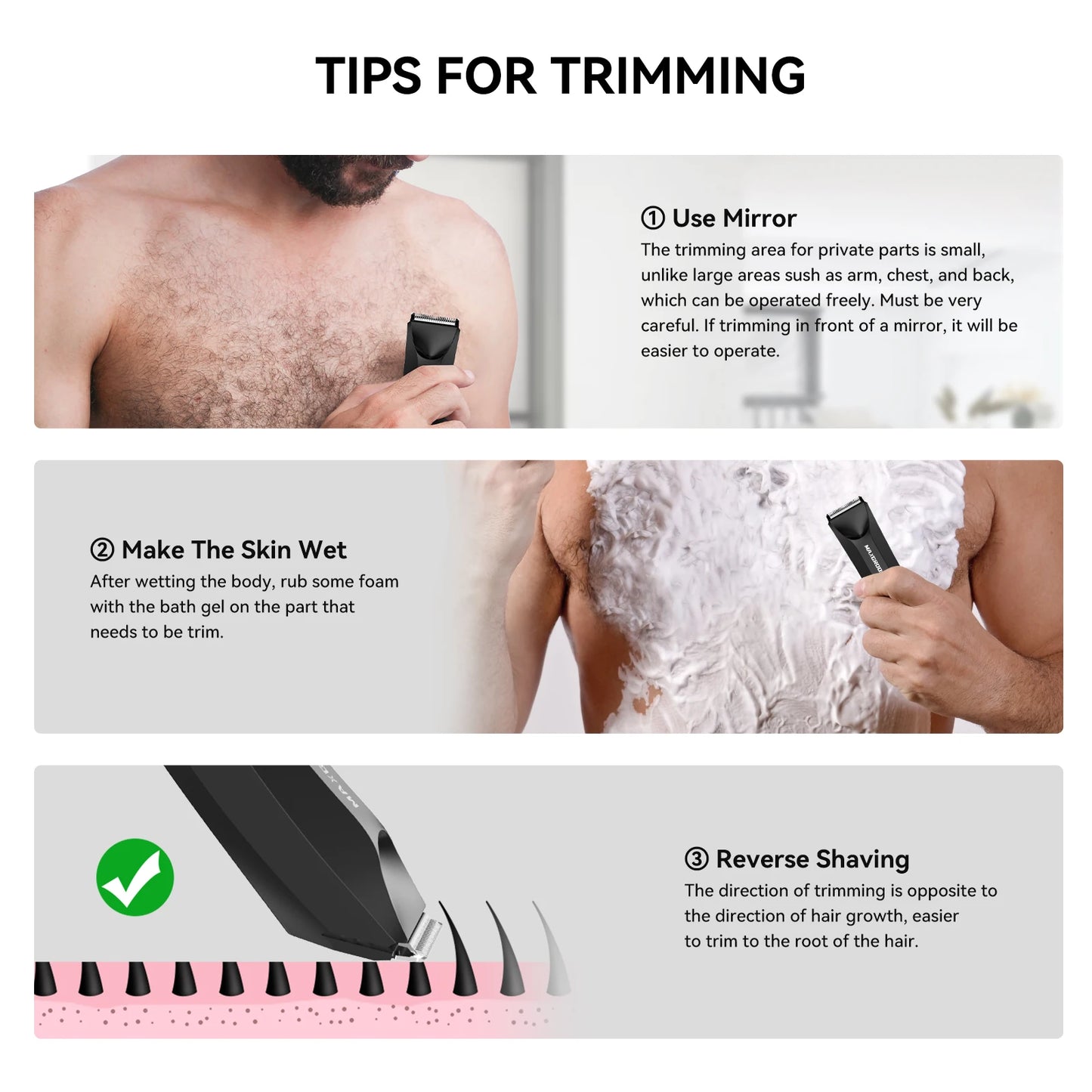 MAXGROOM Body Hair Trimmer Shaver for Men Ball Trimmer for Groin Pubic Replaceable Ceramic Blade Electric Razor Waterproof