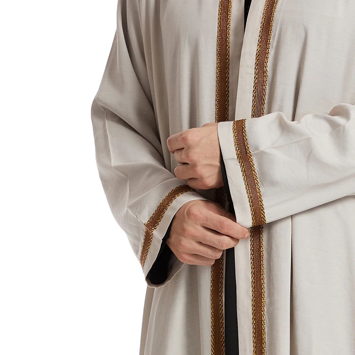 TH830 Men's Muslim Middle Eastern Men Long Sleeves Embroidery Cardigan Robe  Jubba Thobe