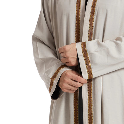 TH830 Men's Muslim Middle Eastern Men Long Sleeves Embroidery Cardigan Robe  Jubba Thobe