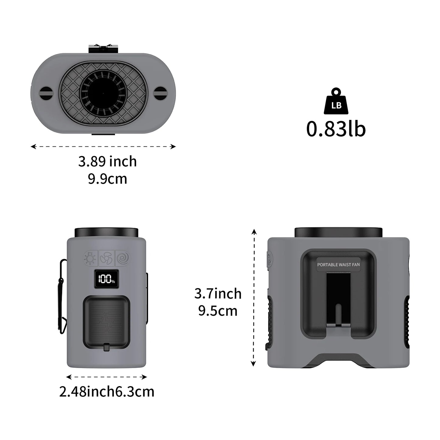 14500mAh Portable Waist Fan 360° Rotating Belt Clip Hanging Neck Fan Strong Wind with LED Digital Display for Outdoor Sports