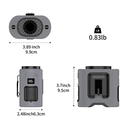 14500mAh Portable Waist Fan 360° Rotating Belt Clip Hanging Neck Fan Strong Wind with LED Digital Display for Outdoor Sports